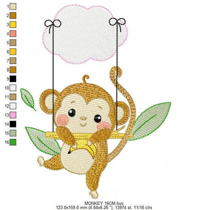 Monkey embroidery designs - Safari animal embroidery design machine embroidery pattern - Monkey with banana - Instant download pes jef dst
