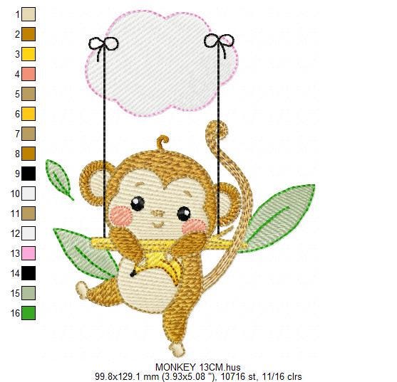 Monkey embroidery designs - Safari animal embroidery design machine embroidery pattern - Monkey with banana - Instant download pes jef dst