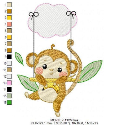 Monkey embroidery designs - Safari animal embroidery design machine embroidery pattern - Monkey with banana - Instant download pes jef dst