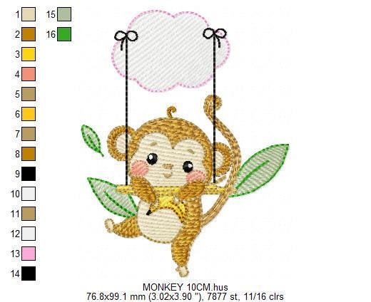 Monkey embroidery designs - Safari animal embroidery design machine embroidery pattern - Monkey with banana - Instant download pes jef dst