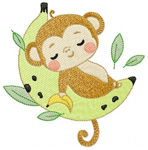 Sleeping Monkey embroidery designs - Animal Monkey with banana embroidery design machine embroidery pattern - Instant download pes jef dst