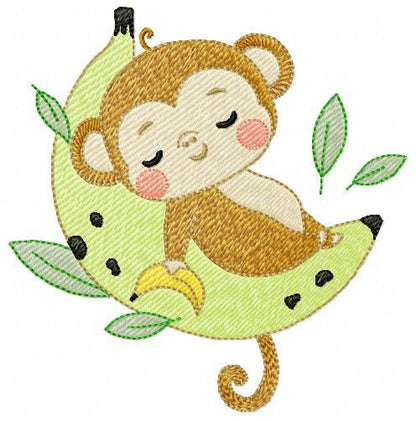 Sleeping Monkey embroidery designs - Animal Monkey with banana embroidery design machine embroidery pattern - Instant download pes jef dst