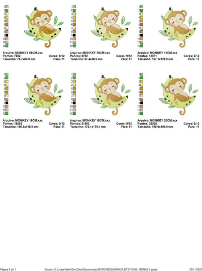 Sleeping Monkey embroidery designs - Animal Monkey with banana embroidery design machine embroidery pattern - Instant download pes jef dst