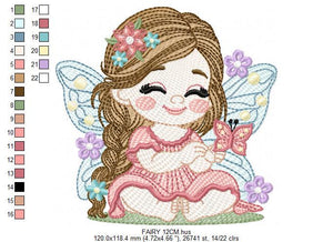 Forest Fairy embroidery designs - Baby girl embroidery design machine embroidery pattern - Magical Pixie with flowers - Instant Download pes