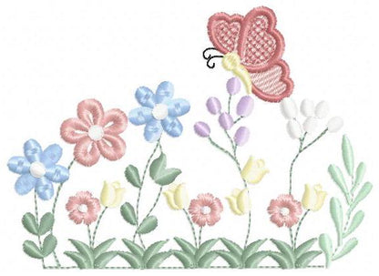 Flower garden embroidery designs - Roses with butterfly embroidery design machine embroidery pattern - Kitchen towel file - Instant download