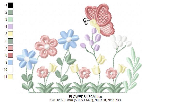 Flower garden embroidery designs - Roses with butterfly embroidery design machine embroidery pattern - Kitchen towel file - Instant download