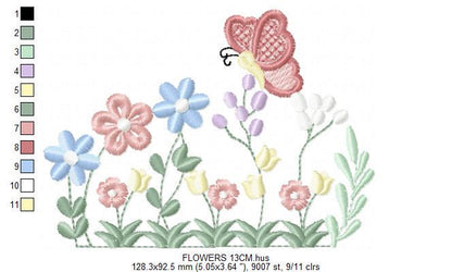 Flower garden embroidery designs - Roses with butterfly embroidery design machine embroidery pattern - Kitchen towel file - Instant download