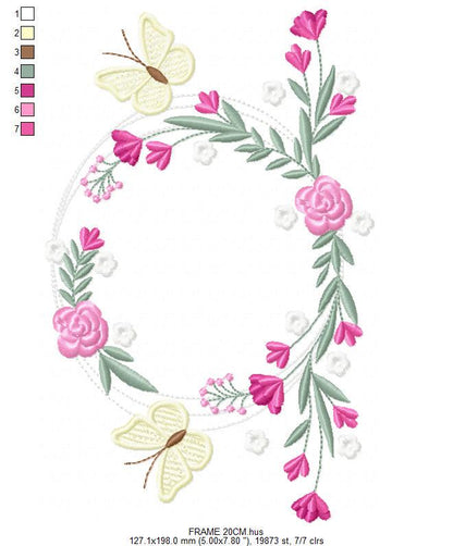 Monogram Frame embroidery designs - Flower embroidery design machine embroidery pattern - Rose wreath embroidery file - Instant download pes