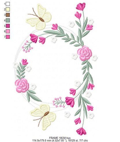 Monogram Frame embroidery designs - Flower embroidery design machine embroidery pattern - Rose wreath embroidery file - Instant download pes