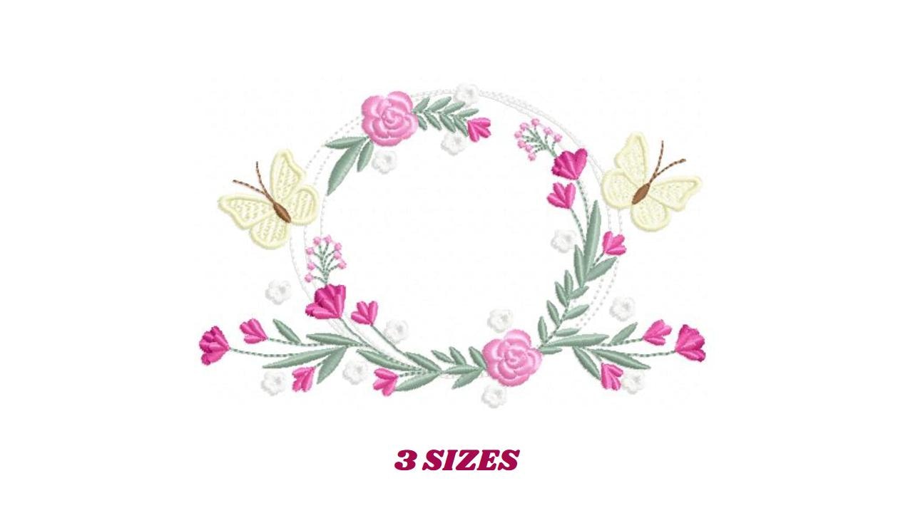Monogram Frame embroidery designs - Flower embroidery design machine embroidery pattern - Rose wreath embroidery file - Instant download pes