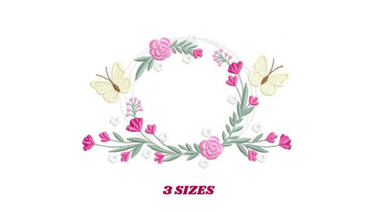 Monogram Frame embroidery designs - Flower embroidery design machine embroidery pattern - Rose wreath embroidery file - Instant download pes