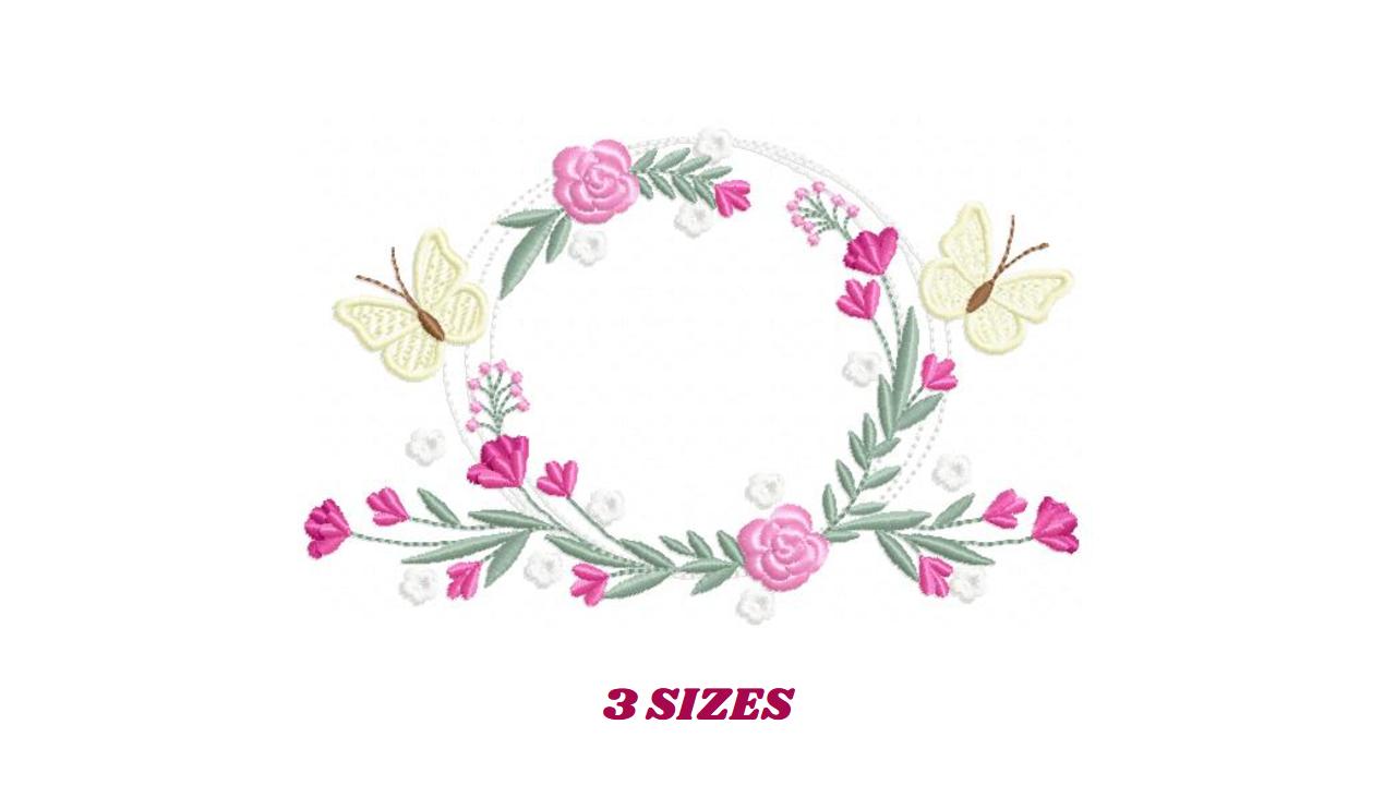 Monogram Frame embroidery designs - Flower embroidery design machine embroidery pattern - Rose wreath embroidery file - Instant download pes