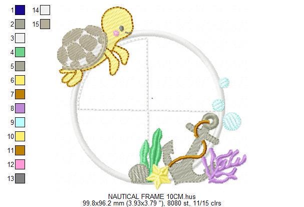 Turtle and seaweed Frame embroidery design - Ocean anchor embroidery designs machine embroidery pattern - Frame Applique - Instant download
