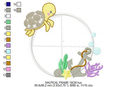 Turtle and seaweed Frame embroidery design - Ocean anchor embroidery designs machine embroidery pattern - Frame Applique - Instant download