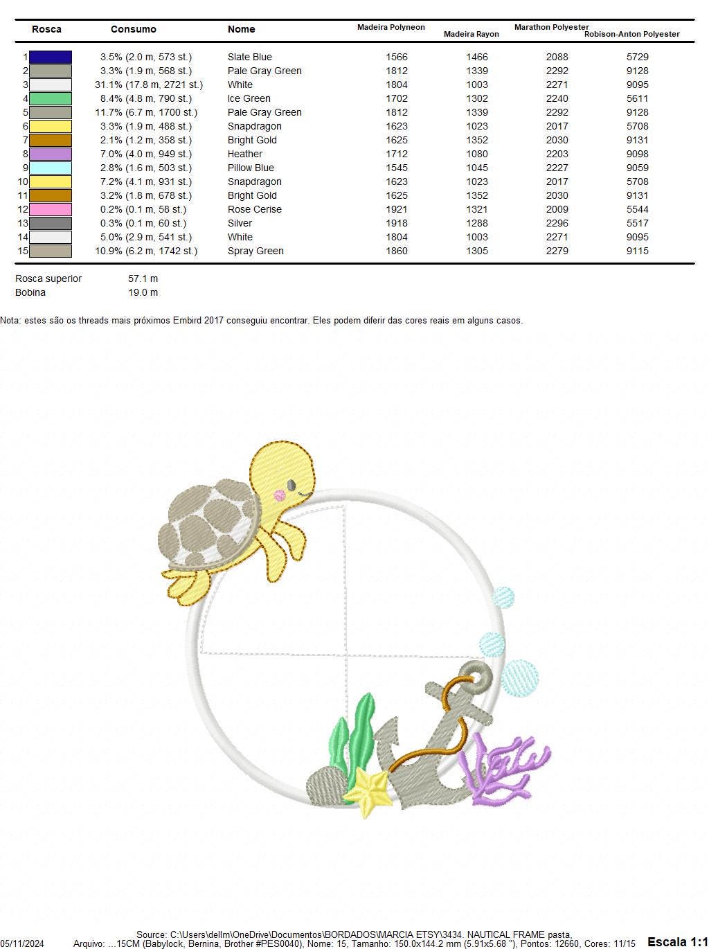 Turtle and seaweed Frame embroidery design - Ocean anchor embroidery designs machine embroidery pattern - Frame Applique - Instant download