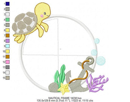 Turtle and seaweed Frame embroidery design - Ocean anchor embroidery designs machine embroidery pattern - Frame Applique - Instant download