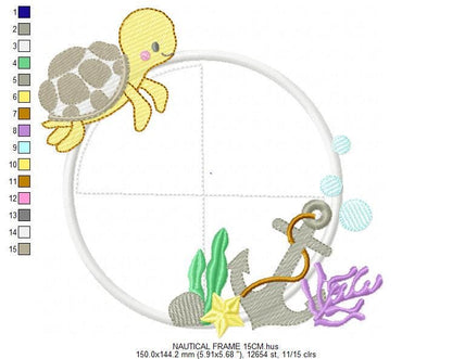 Turtle and seaweed Frame embroidery design - Ocean anchor embroidery designs machine embroidery pattern - Frame Applique - Instant download