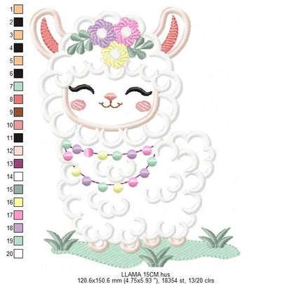Llama embroidery design - Llama with flowers embroidery designs machine embroidery pattern - Llama applique design file - Instant download