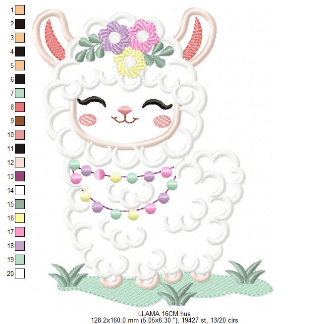 Llama embroidery design - Llama with flowers embroidery designs machine embroidery pattern - Llama applique design file - Instant download