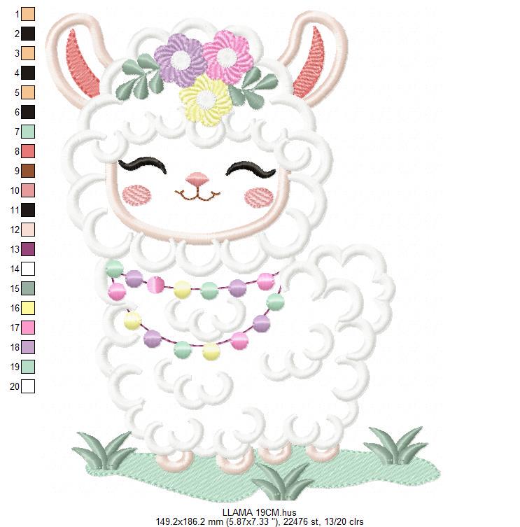 Llama embroidery design - Llama with flowers embroidery designs machine embroidery pattern - Llama applique design file - Instant download