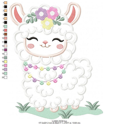 Llama embroidery design - Llama with flowers embroidery designs machine embroidery pattern - Llama applique design file - Instant download