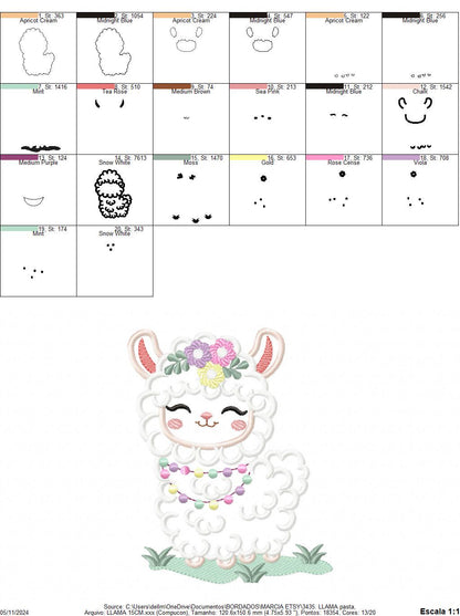 Llama embroidery design - Llama with flowers embroidery designs machine embroidery pattern - Llama applique design file - Instant download