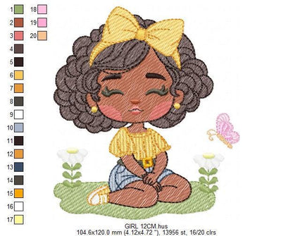 Girl embroidery designs - Afroamerican girl embroidery design machine embroidery pattern - Curly hair girl with lace - instant download pes