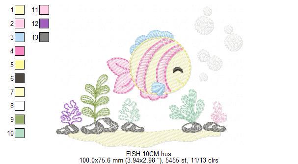 Fish embroidery designs - Ocean animals embroidery design machine embroidery pattern - Coral Algae seashells seaweed file - Instant download