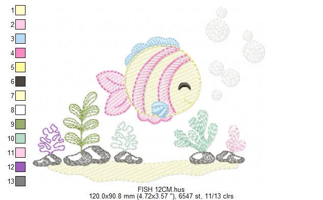 Fish embroidery designs - Ocean animals embroidery design machine embroidery pattern - Coral Algae seashells seaweed file - Instant download