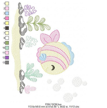 Fish embroidery designs - Ocean animals embroidery design machine embroidery pattern - Coral Algae seashells seaweed file - Instant download