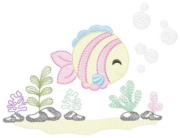 Fish embroidery designs - Ocean animals embroidery design machine embroidery pattern - Coral Algae seashells seaweed file - Instant download