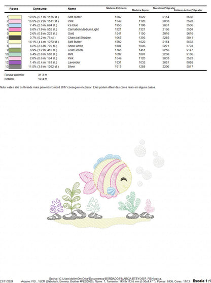 Fish embroidery designs - Ocean animals embroidery design machine embroidery pattern - Coral Algae seashells seaweed file - Instant download