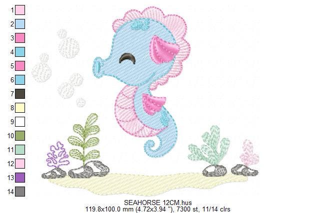Seahorse embroidery design - Sea Animal embroidery designs machine embroidery pattern - Ocean animal algae seaweed - Instant download pes