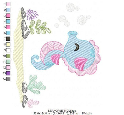 Seahorse embroidery design - Sea Animal embroidery designs machine embroidery pattern - Ocean animal algae seaweed - Instant download pes