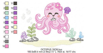 Octopus embroidery design - Polypus embroidery designs machine embroidery pattern - Ocean animals seashell coral sea - Instant download pes