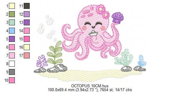 Octopus embroidery design - Polypus embroidery designs machine embroidery pattern - Ocean animals seashell coral sea - Instant download pes