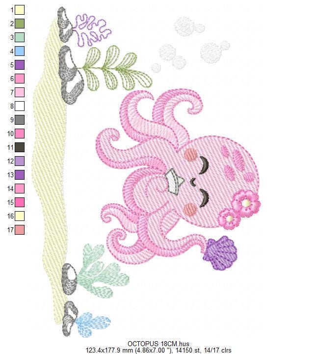 Octopus embroidery design - Polypus embroidery designs machine embroidery pattern - Ocean animals seashell coral sea - Instant download pes