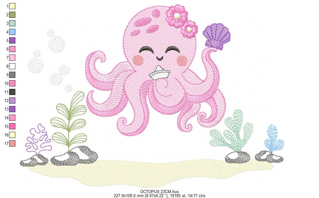 Octopus embroidery design - Polypus embroidery designs machine embroidery pattern - Ocean animals seashell coral sea - Instant download pes