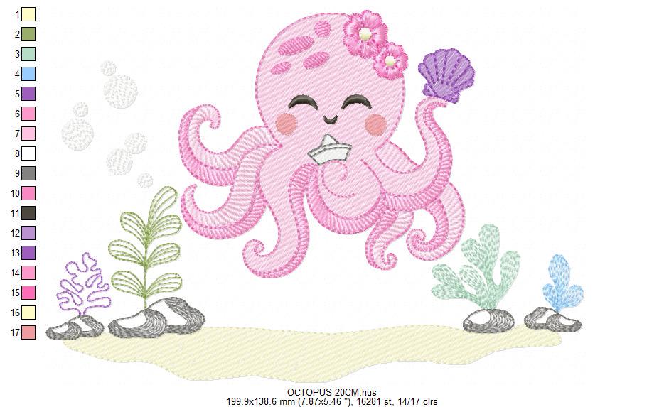 Octopus embroidery design - Polypus embroidery designs machine embroidery pattern - Ocean animals seashell coral sea - Instant download pes