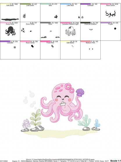 Octopus embroidery design - Polypus embroidery designs machine embroidery pattern - Ocean animals seashell coral sea - Instant download pes