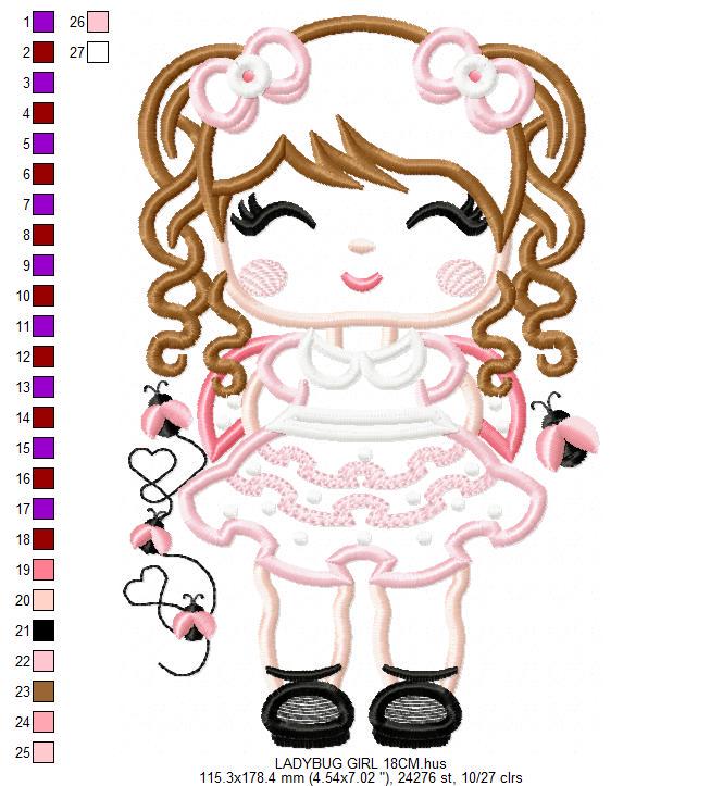 Ladybug girl embroidery designs - Baby girl embroidery design machine embroidery pattern - Toddler dressed us ladybug - Instant download pes