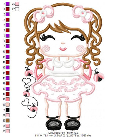 Ladybug girl embroidery designs - Baby girl embroidery design machine embroidery pattern - Toddler dressed us ladybug - Instant download pes