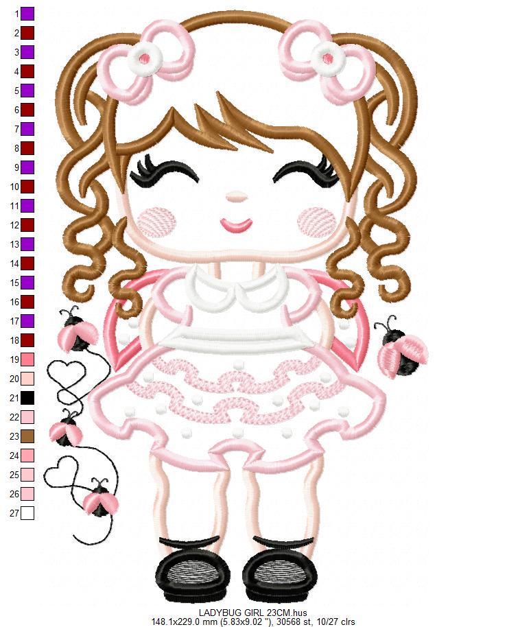 Ladybug girl embroidery designs - Baby girl embroidery design machine embroidery pattern - Toddler dressed us ladybug - Instant download pes