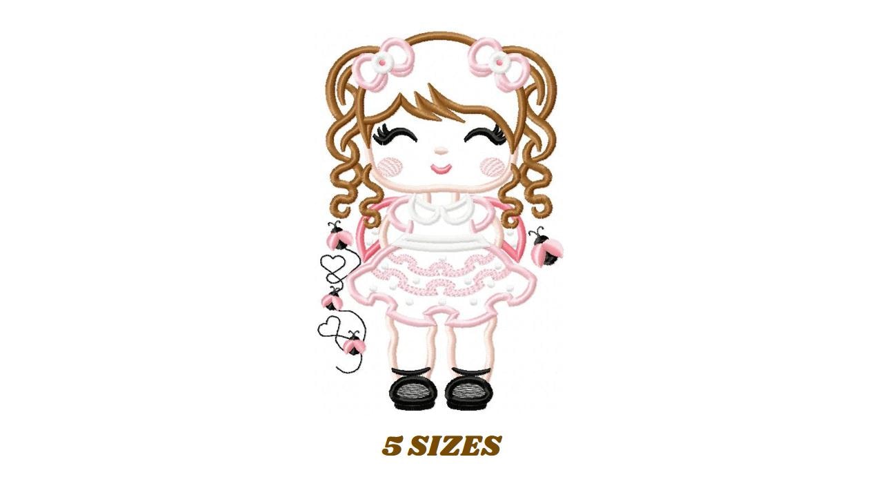 Ladybug girl embroidery designs - Baby girl embroidery design machine embroidery pattern - Toddler dressed us ladybug - Instant download pes