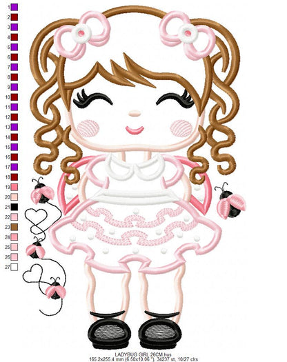 Ladybug girl embroidery designs - Baby girl embroidery design machine embroidery pattern - Toddler dressed us ladybug - Instant download pes