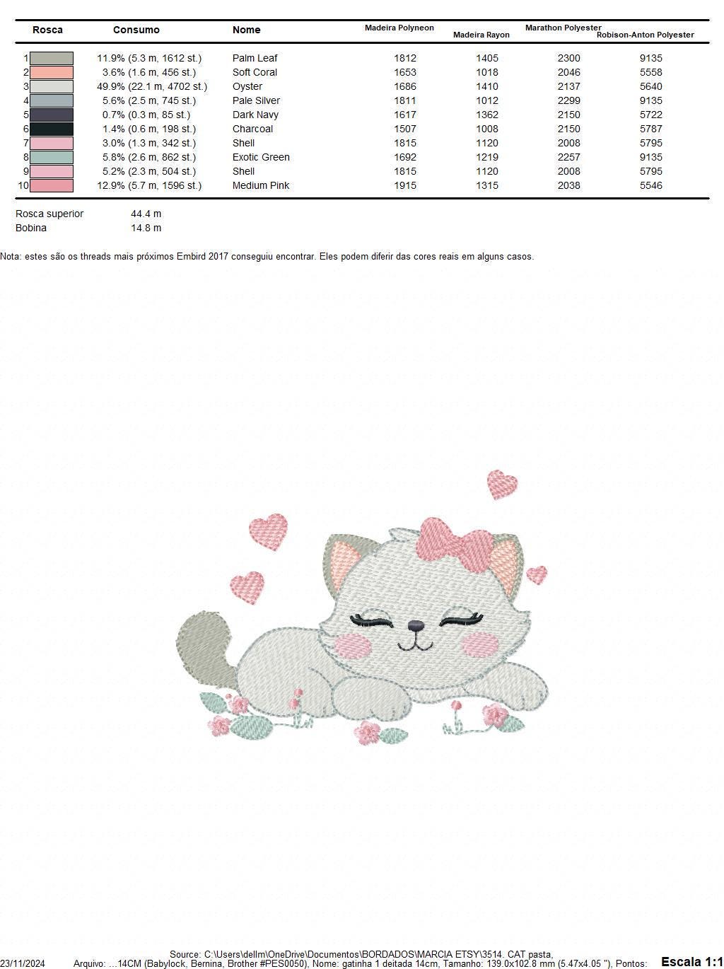 Sleeping Cat embroidery design - Kitty with bow and hearts machine embroidery pattern - Pet Baby girl file - Instant digital download pes jef