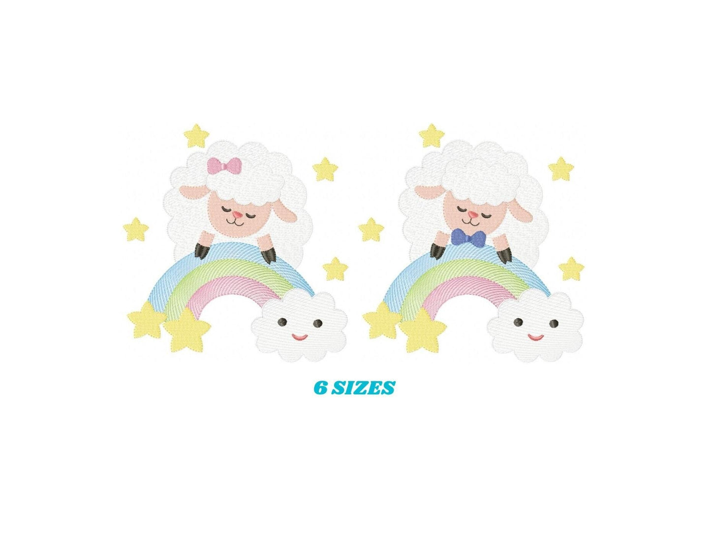 Sheep with bow tie embroidery design - Rainbow embroidery designs machine embroidery pattern - Baby boy and girl - Instant download pes jef