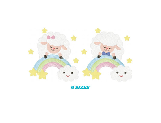 Sheep with bow tie embroidery design - Rainbow embroidery designs machine embroidery pattern - Baby boy and girl - Instant download pes jef