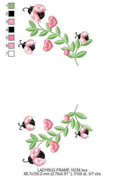 Ladybug Laurel Frame embroidery designs - Flower Wreath with hearts embroidery machine embroidery pattern - Kitchen Towel - instant download