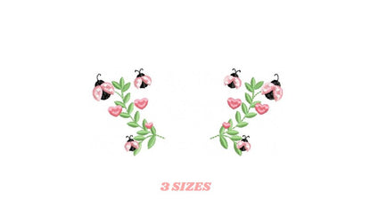 Ladybug Laurel Frame embroidery designs - Flower Wreath with hearts embroidery machine embroidery pattern - Kitchen Towel - instant download